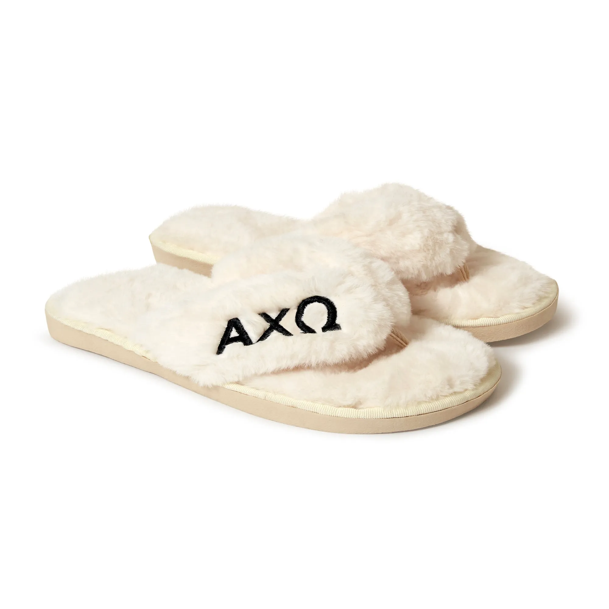 Alpha Chi Omega - Furry Slippers Women - With ACO Embroidery Logo