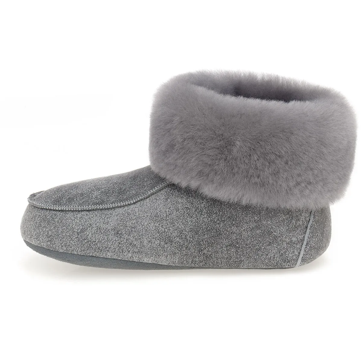 Aster Sheepskin Slippers - Grey Distressed Leather