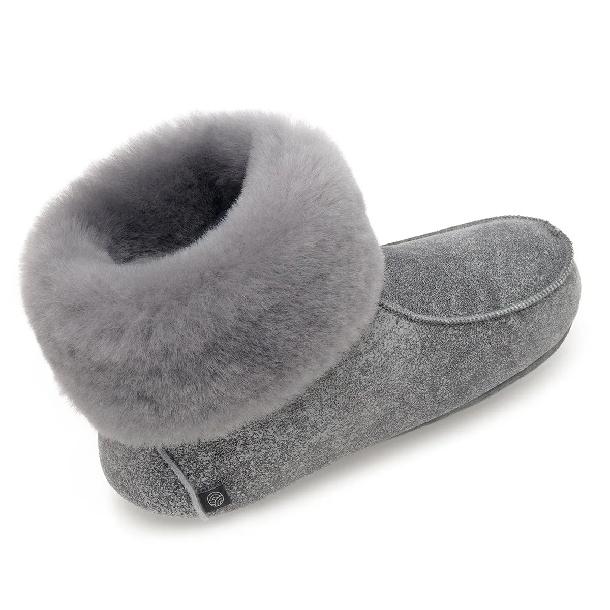 Aster Sheepskin Slippers - Grey Distressed Leather