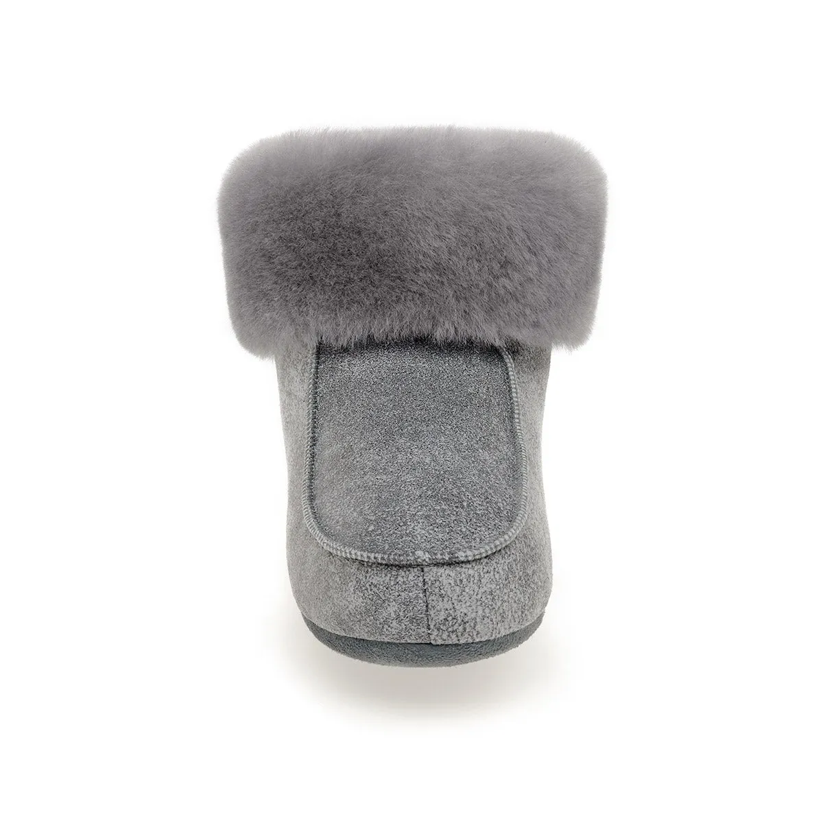 Aster Sheepskin Slippers - Grey Distressed Leather