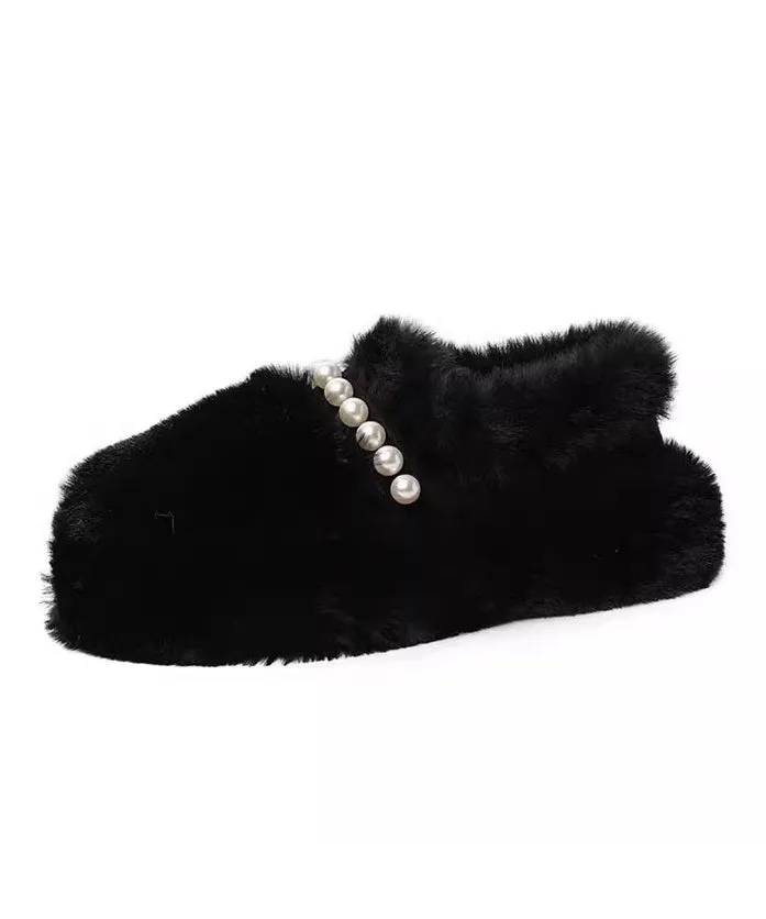 Beige Fuzzy Fur Platform Penny Loafers Fashion Splicing Nail Bead TQ053