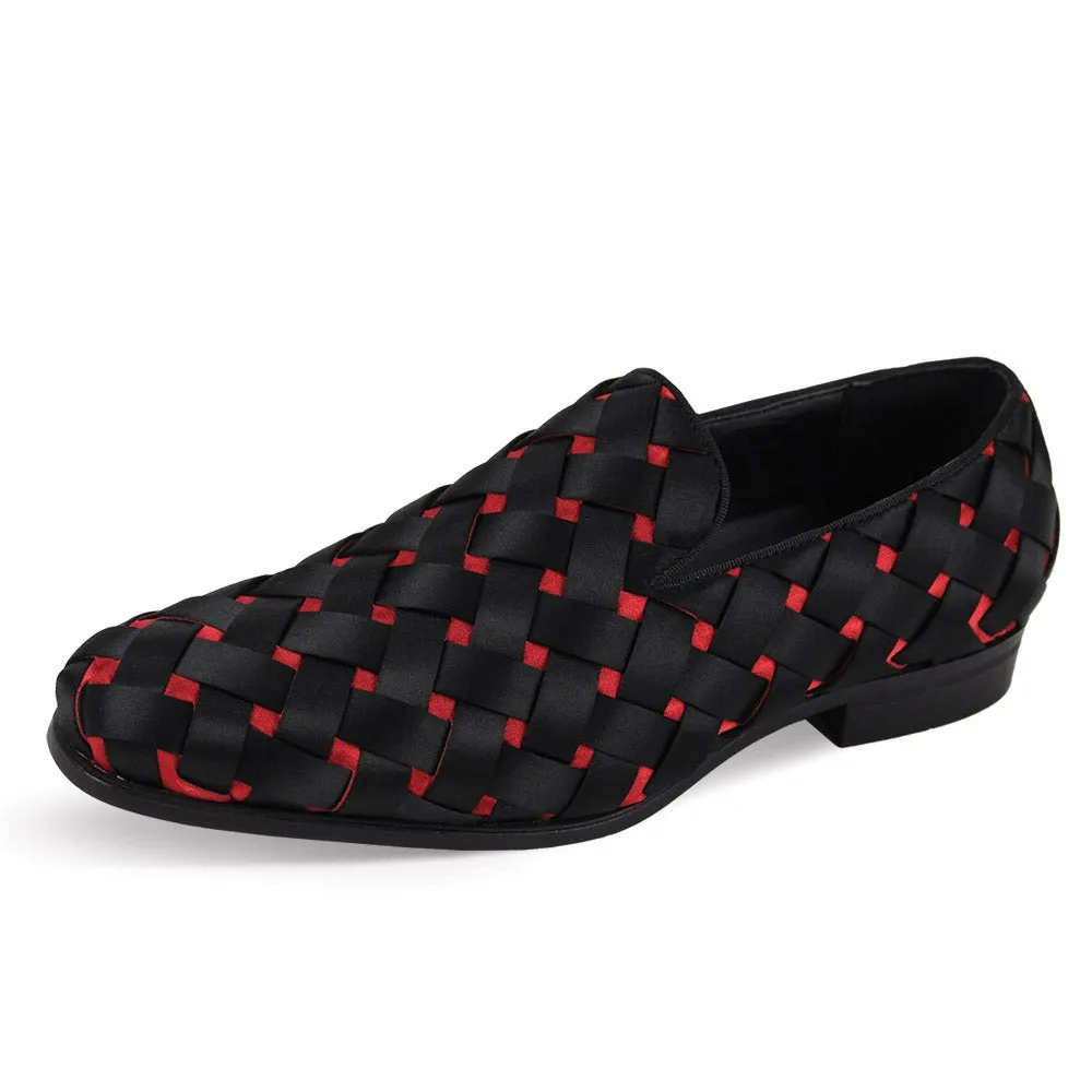 Black and Red Prince Plain Toe Satin Slip-On luxury Men's Shoes