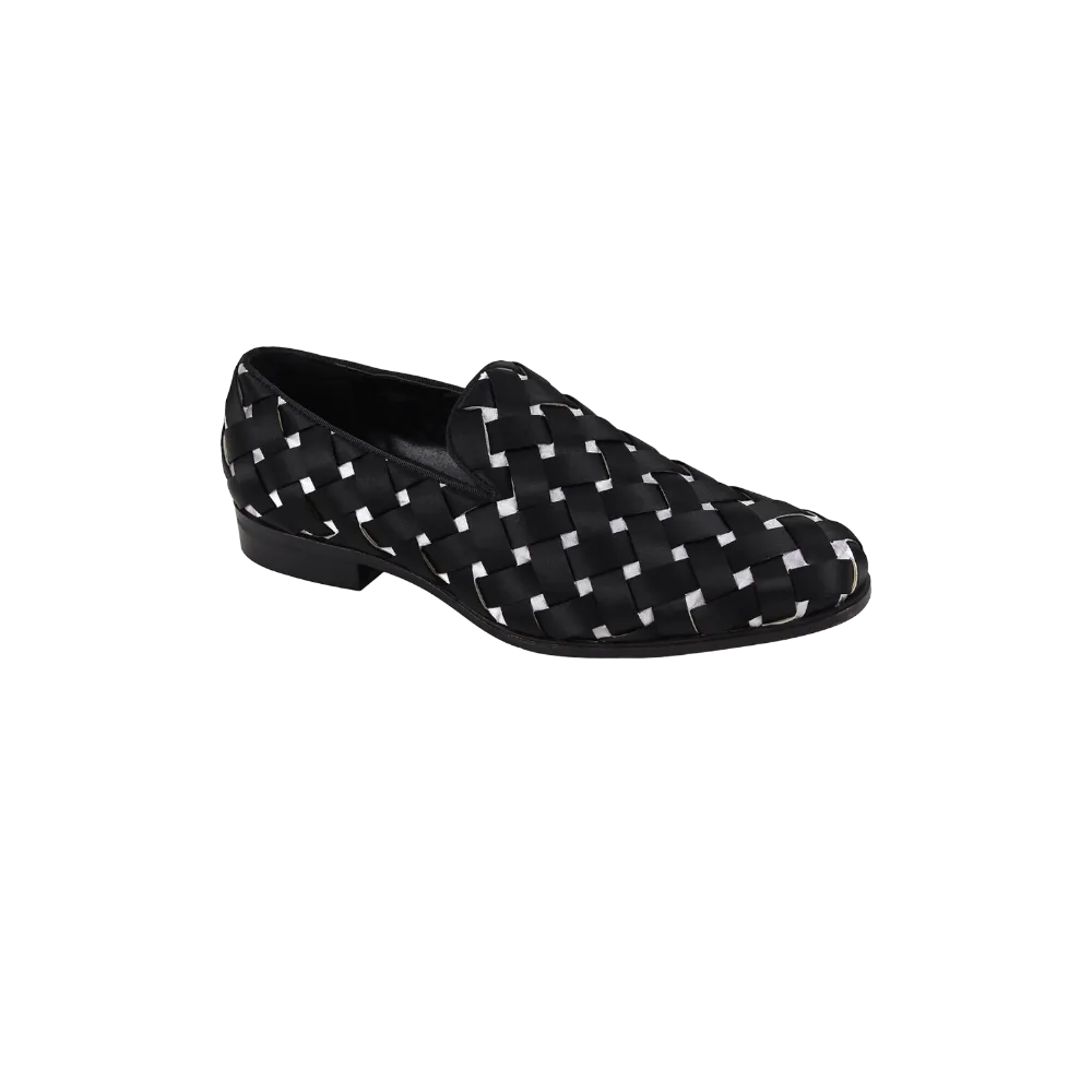 Black and White Prince Plain Toe Satin Slip-On luxury Men's Shoes