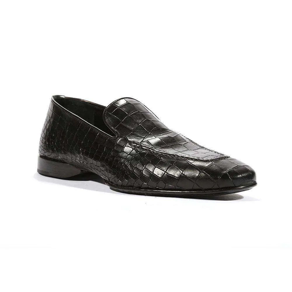 Cesare Paciotti Luxury Italian Men's Loafers Croc Print Cocco Lux Black PK Designer Shoes (CPM5448)