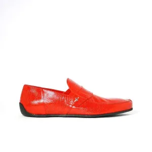 Cesare Paciotti Luxury Italian Struzzo Zamp Henne Red Lizard Skin Loafers (CPM2329)