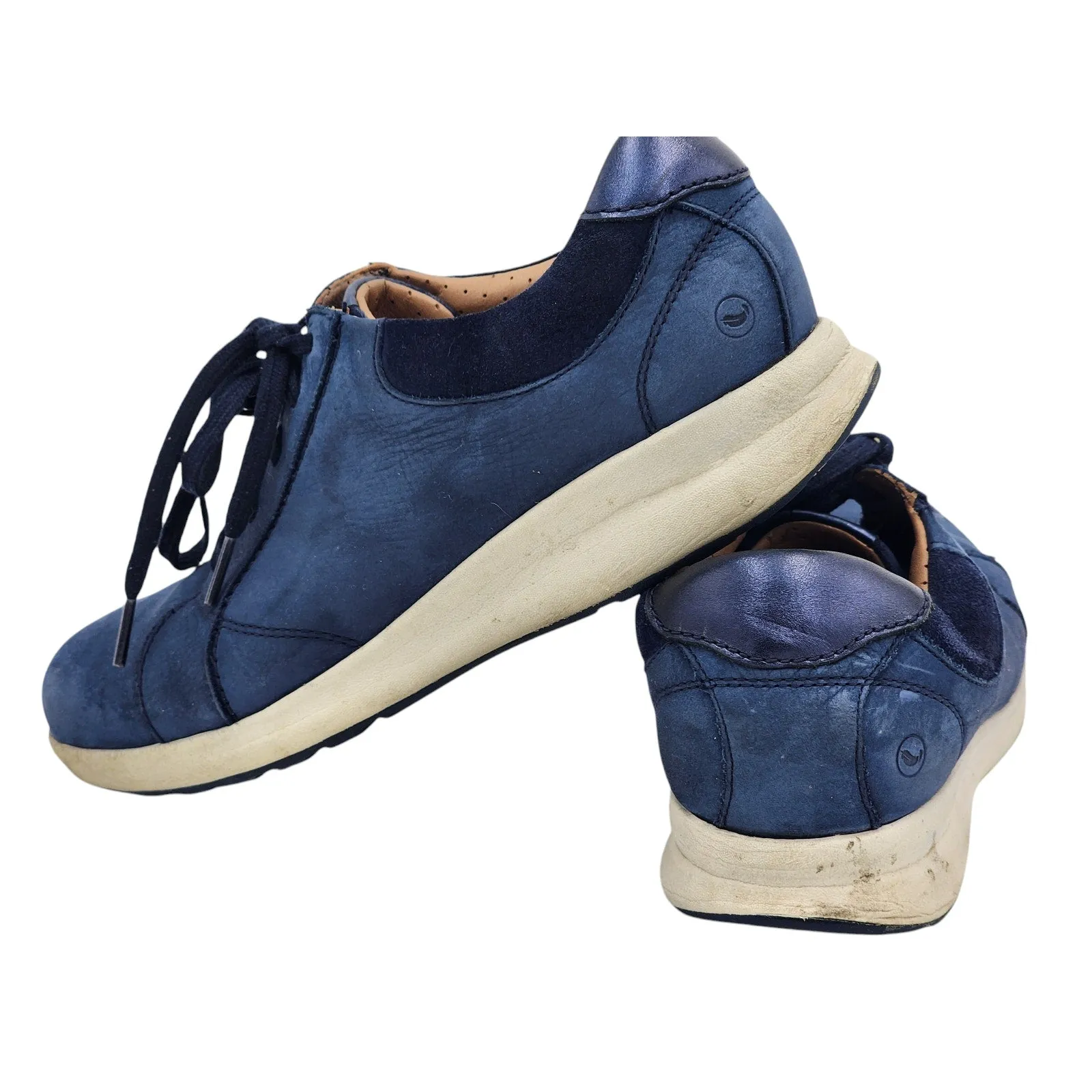 Clarks Shoes Unstructured Womens 9 Navy Leather Lace Up Comfort Casual Sneakers