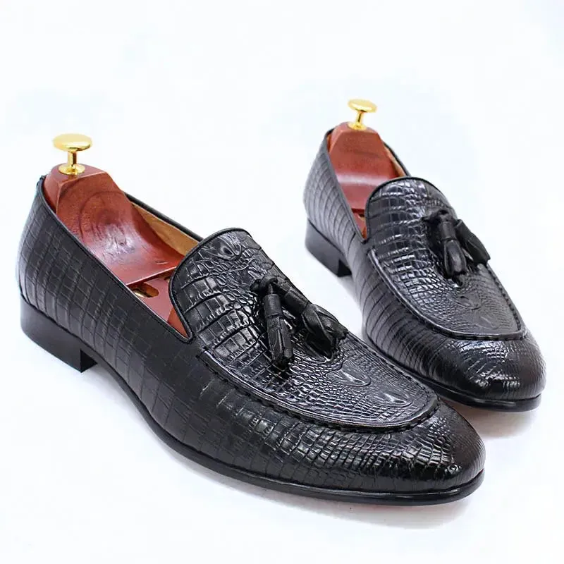 Crocodile Prints Slip-on Tassels Loafers