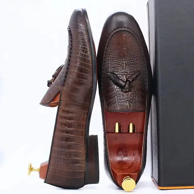 Crocodile Prints Slip-on Tassels Loafers