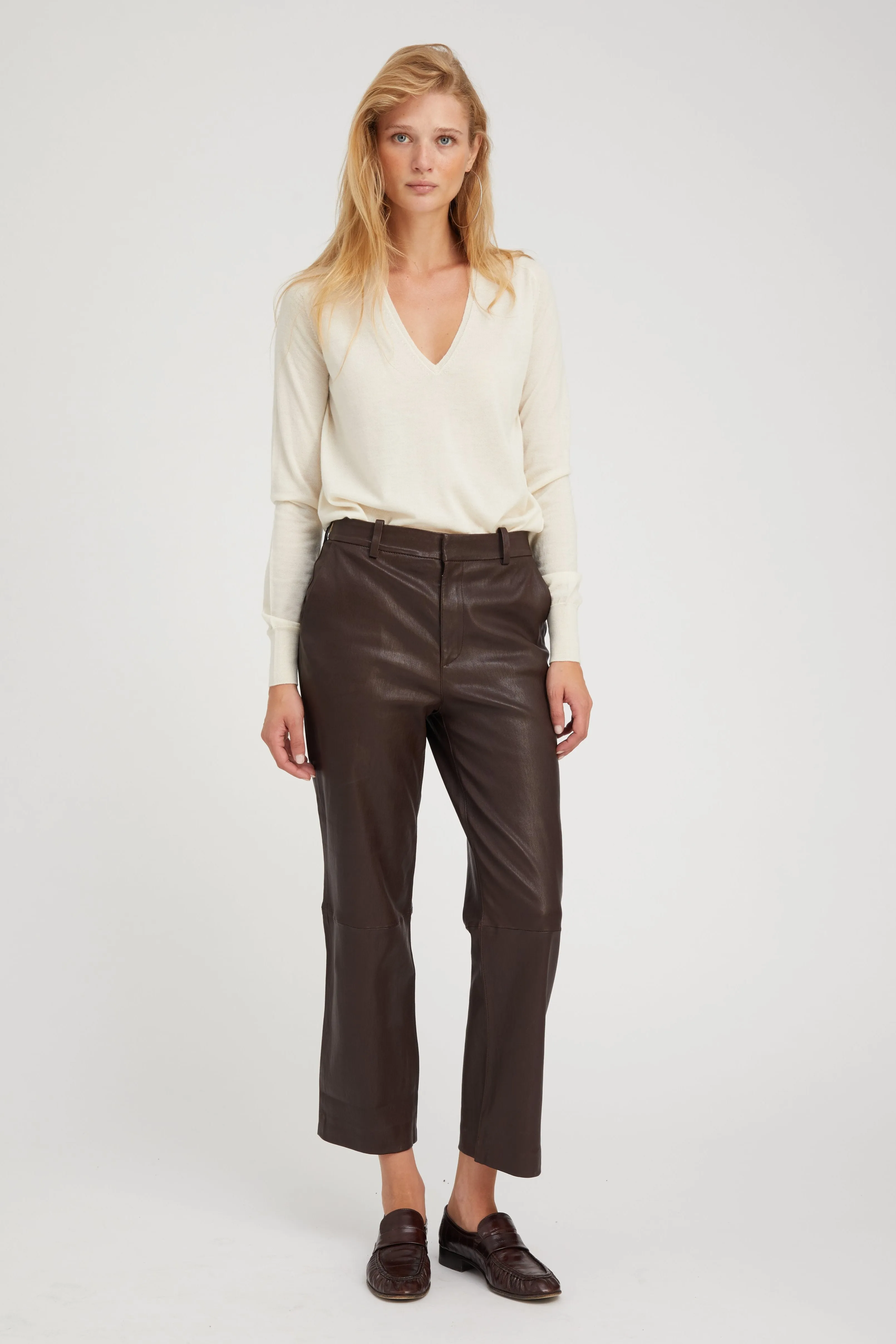 Dark Chocolate Leather Cropped Trousers