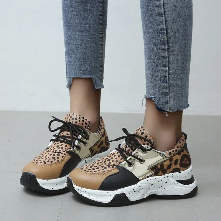 elveswallet Leopard Mesh Breathable Color Patchwork Sneakers