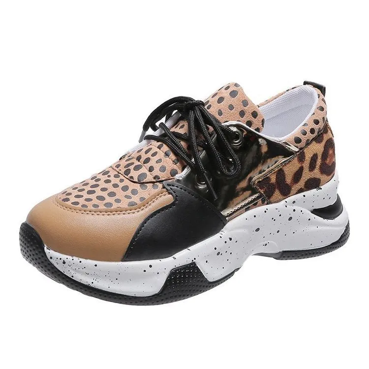 elveswallet Leopard Mesh Breathable Color Patchwork Sneakers