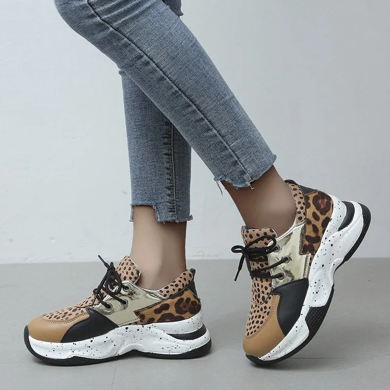 elveswallet Leopard Mesh Breathable Color Patchwork Sneakers