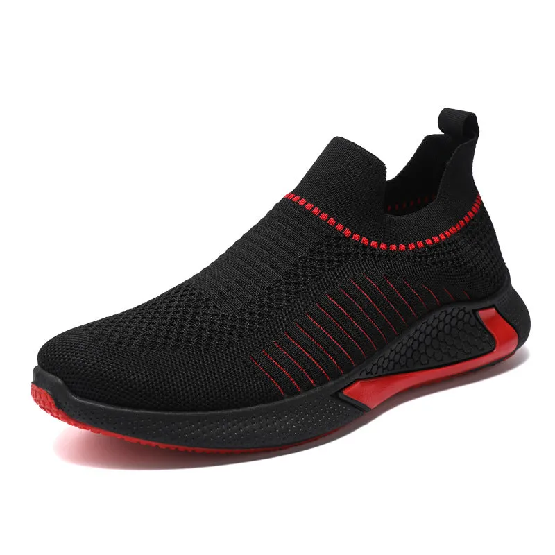 Fashion Mesh Sock Shoes With Striped Design Men Outdoor Breathable Slip-on Sneakers Casual Lightweight Running Sports Shoes