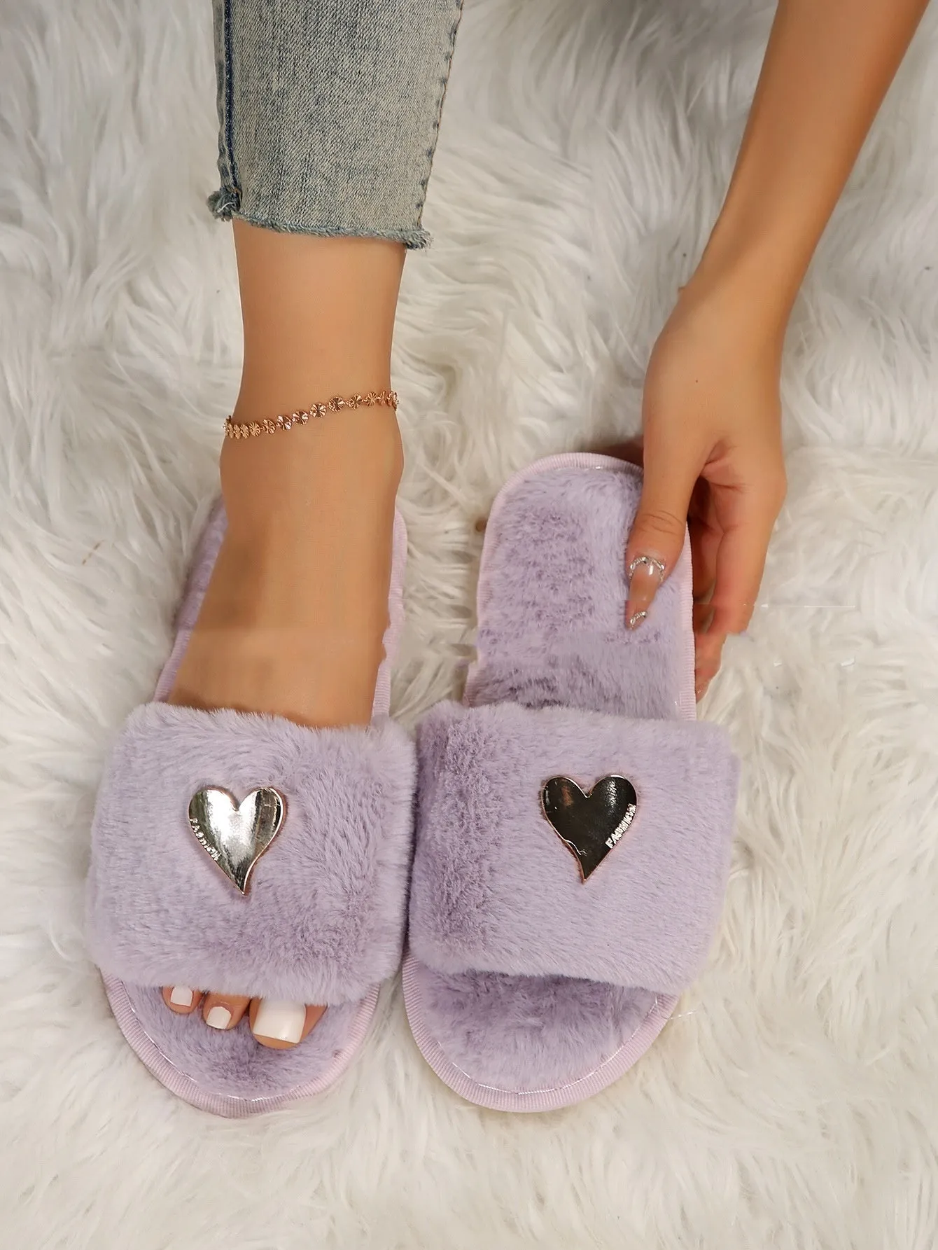 Fluffy Slipper Fall Winter Warm Home Fur Furry Slippers Women Plush Shoes Indoor House Fuzzy Flip Flops Female Padded Fleece Living Bedroom