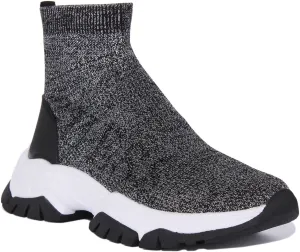 Guess Nollen Sock Trainer In Black Silver For Women