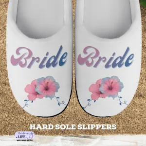 Hibiscus Bridal House Shoe Slippers | Cute Bride Slippers for Getting Ready | Wedding Slippers for Pictures | Thoughtful Gift Ideas for Bridal Shower | Hibiscus Flower Ladies Slippers | White Bedroom Shoes for Newlyweds