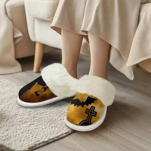 Horror Bat Cross Halloween Keep Warm Cotton Slippers