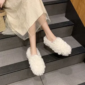 Lamb Curly Flat Bottom Warm Casual Slippers