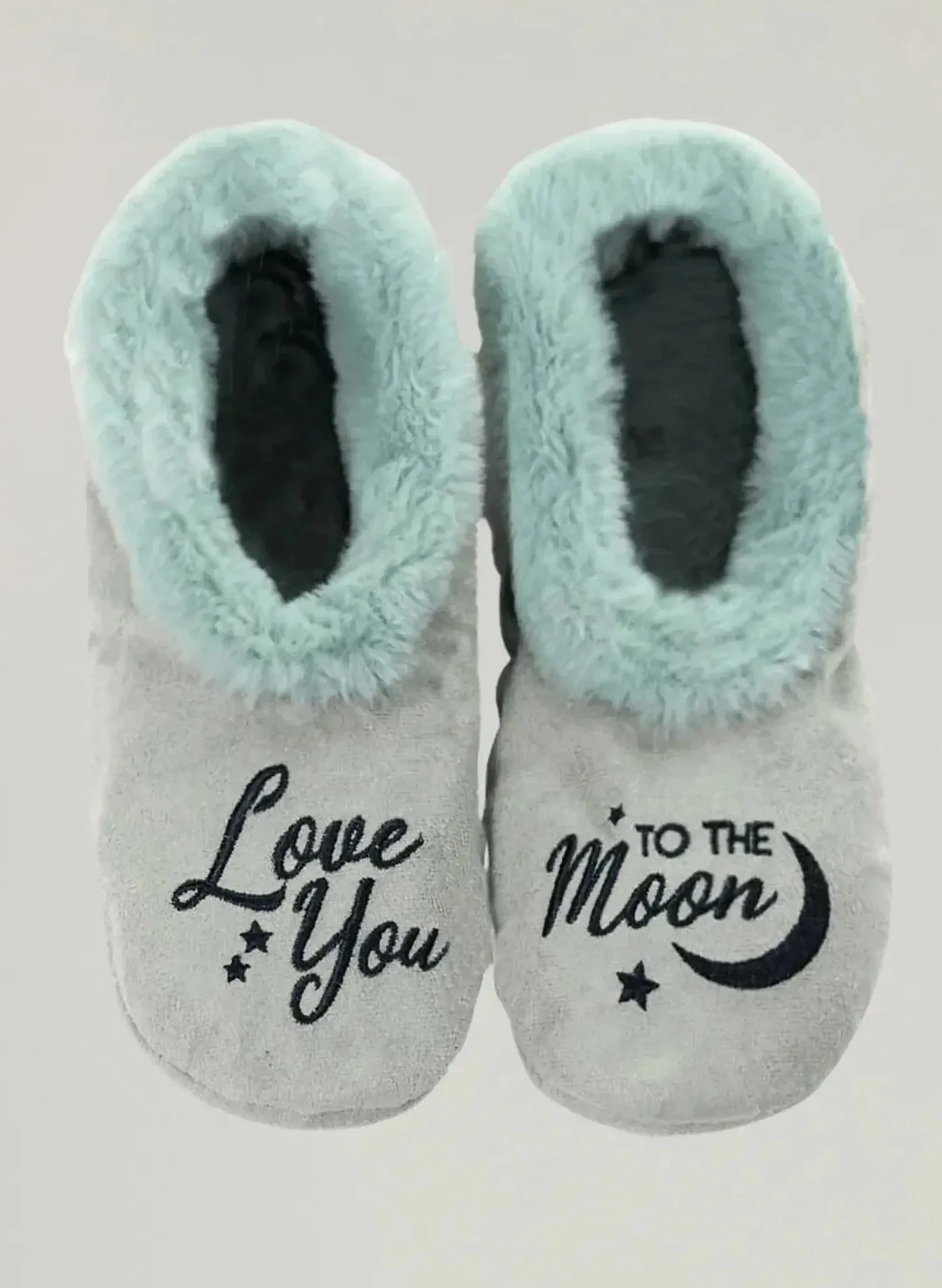 Love You To The Moon fur-Lined Footsie - Aqua