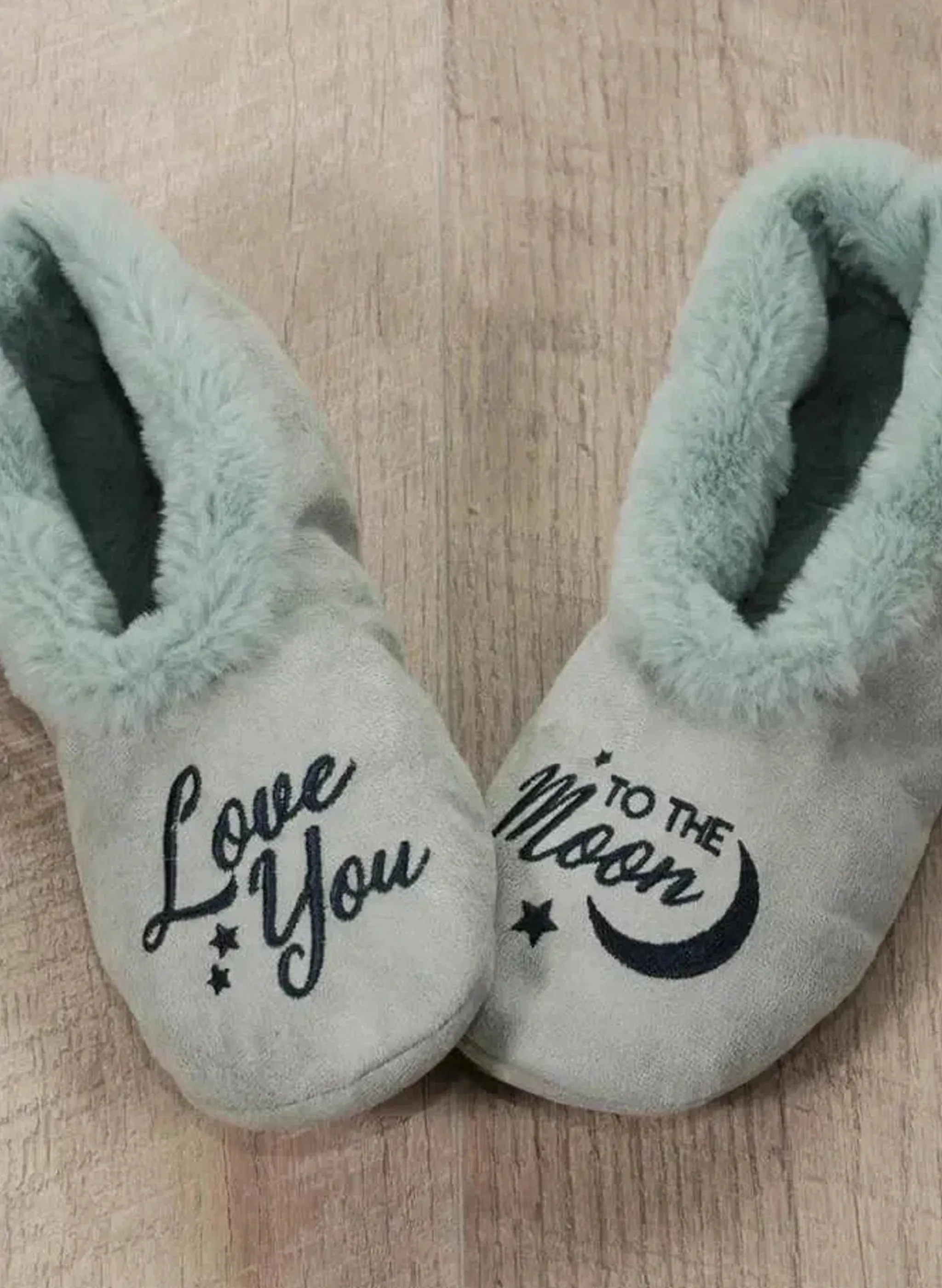 Love You To The Moon fur-Lined Footsie - Aqua