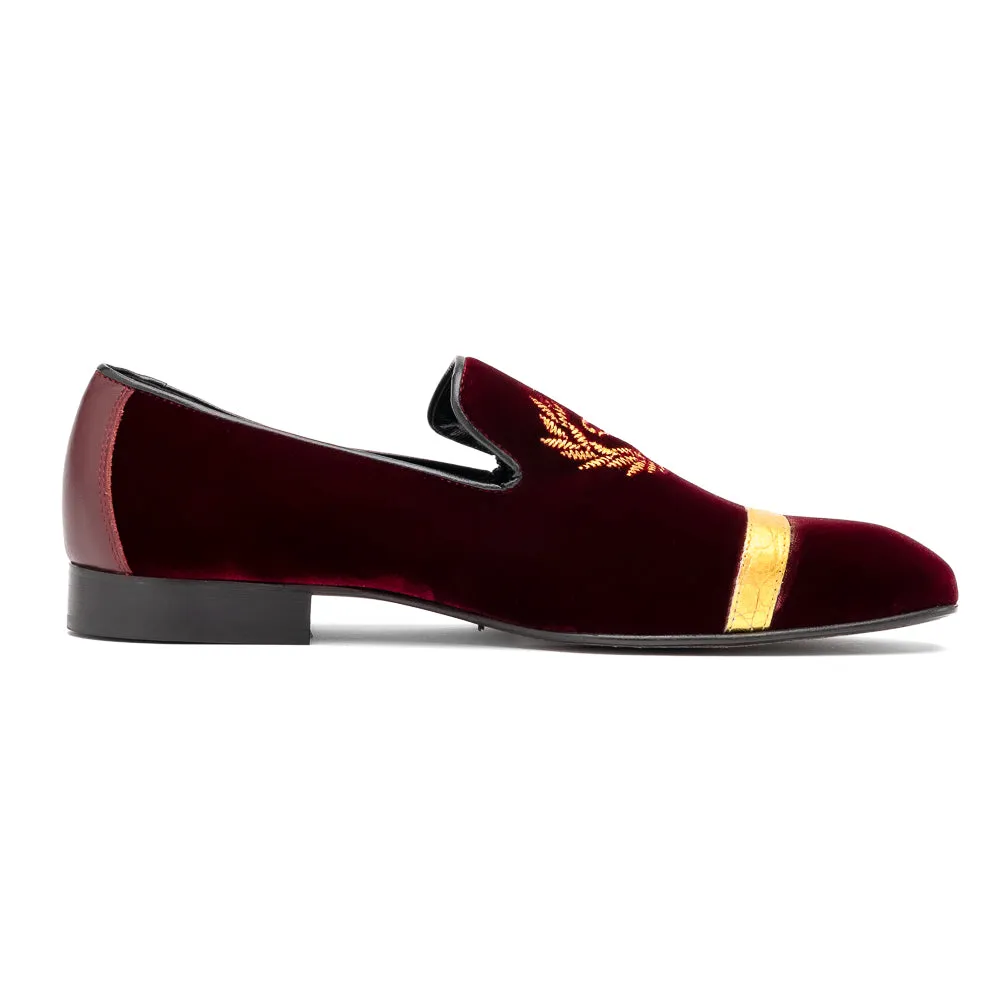 Mauri 3296 Crown Velvet/ Alligator/ Nappa Loafers Ruby Red