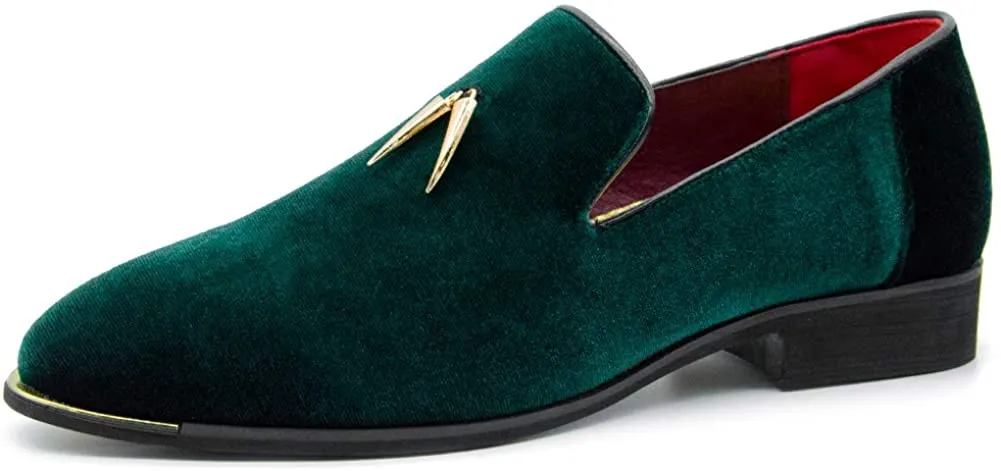 Men's Green Velvet Slip-On Dress Penny Loafer