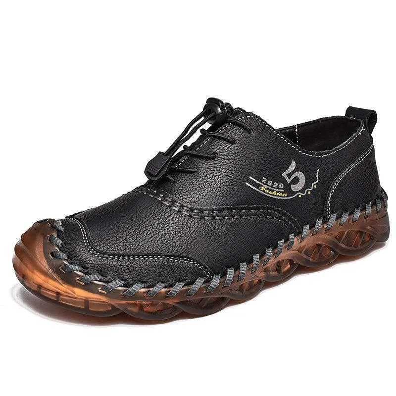 Men's Soft Microfiber Leather Breathable Hand Stitching Casual Shoes