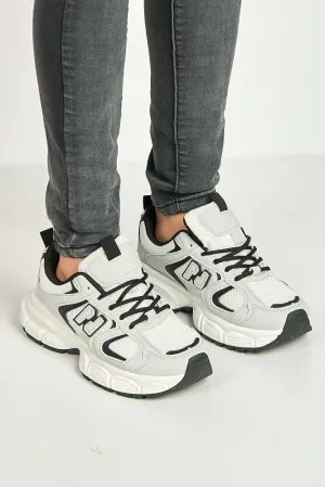 Nerva Stripe Panel N Lace Up Trainers in Grey