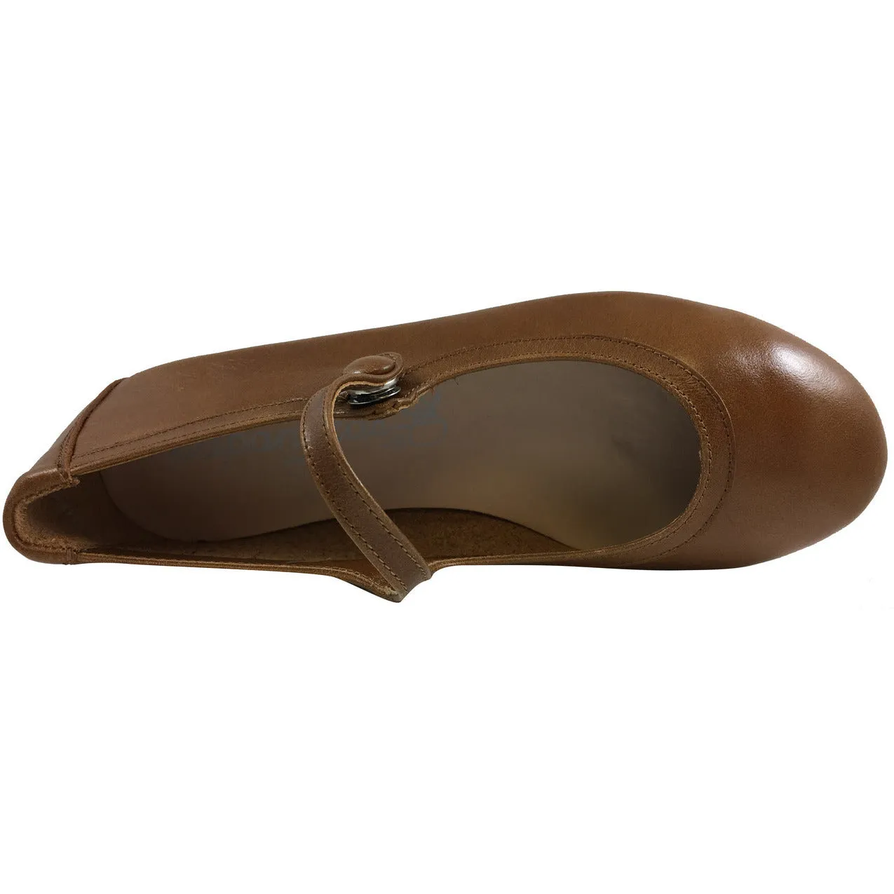 Papanatas by Eli Girl's Mary Janes Button Flats Tan Leather