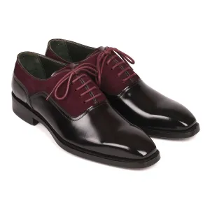 Paul Parkman 17BUR85 Men's Shoes Black & Burgundy Suede / Patent Leather Goodyear Welted Dress Oxfords (PM6324)