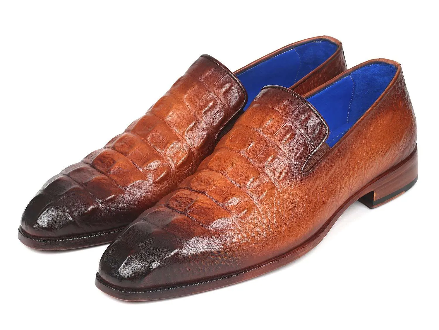 Paul Parkman Brown Crocodile Embossed Calfskin Loafers