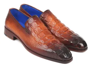 Paul Parkman Brown Crocodile Embossed Calfskin Loafers