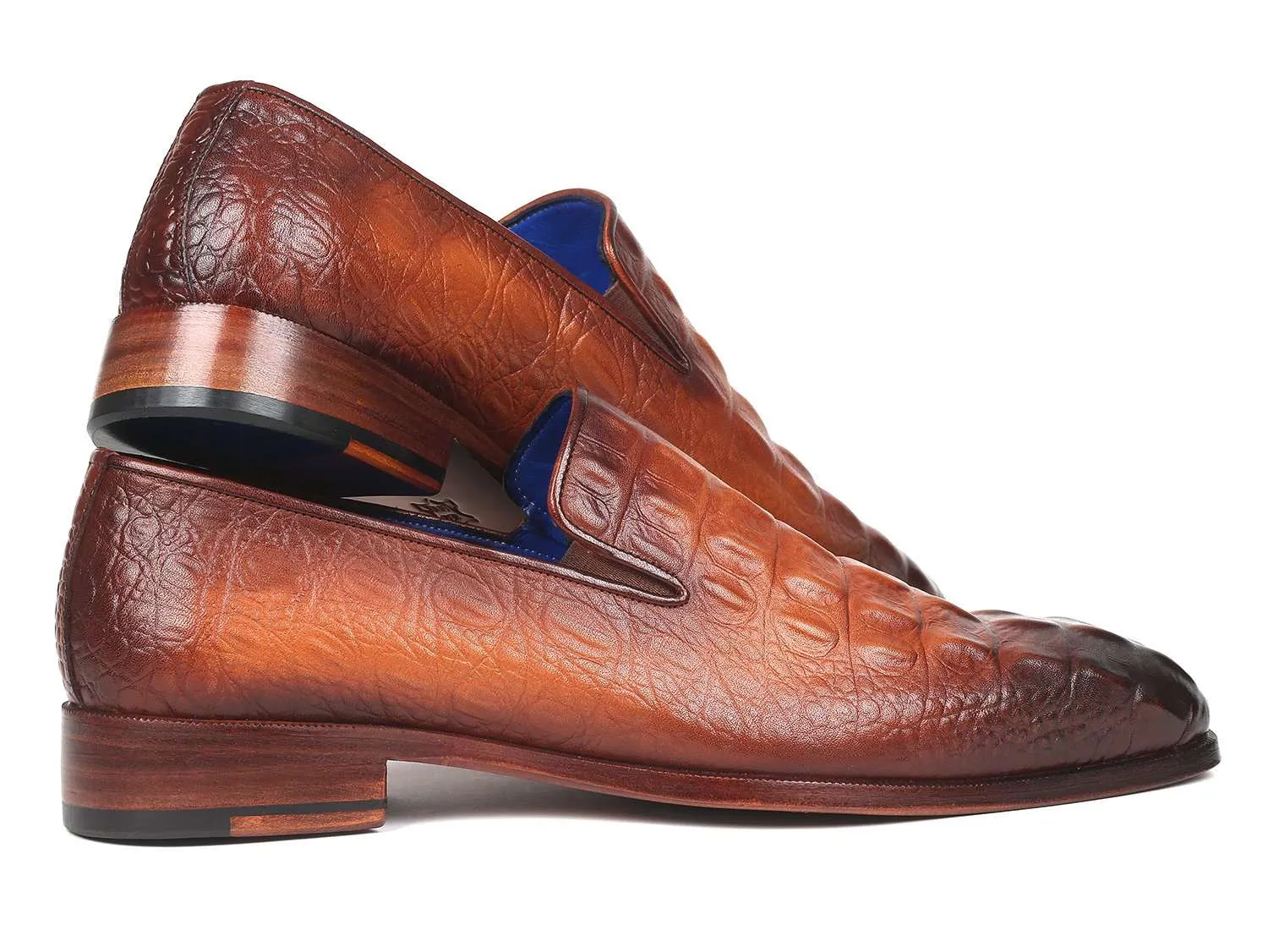 Paul Parkman Brown Crocodile Embossed Calfskin Loafers