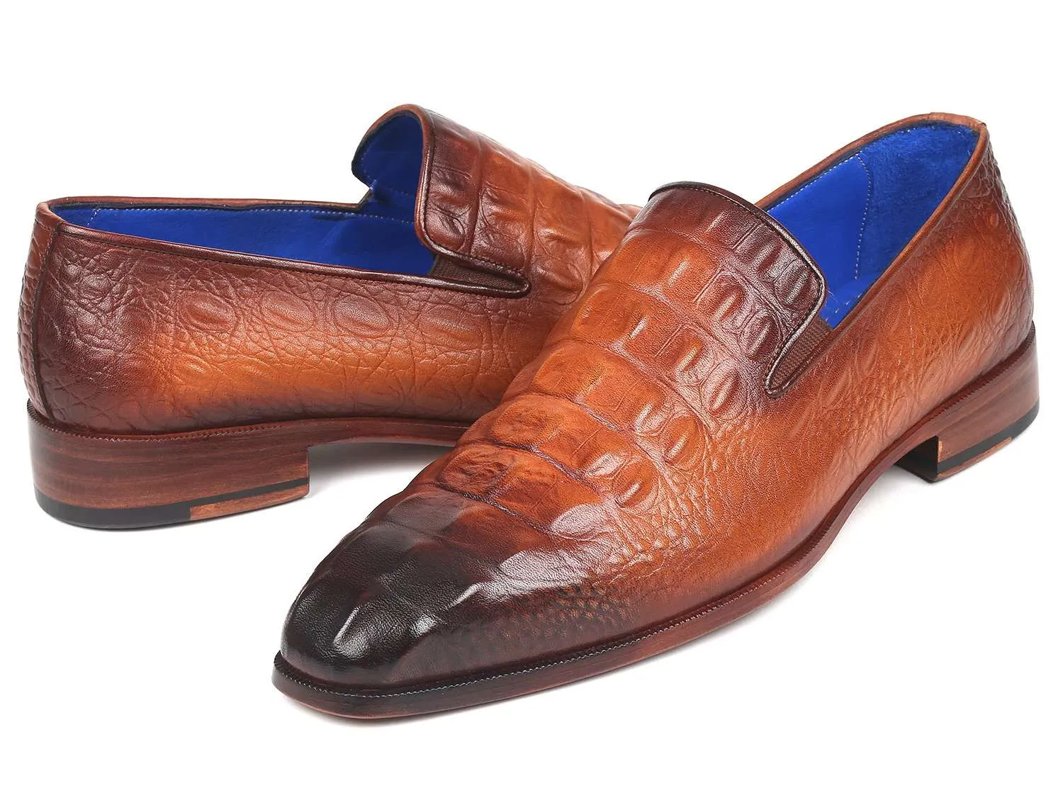 Paul Parkman Brown Crocodile Embossed Calfskin Loafers