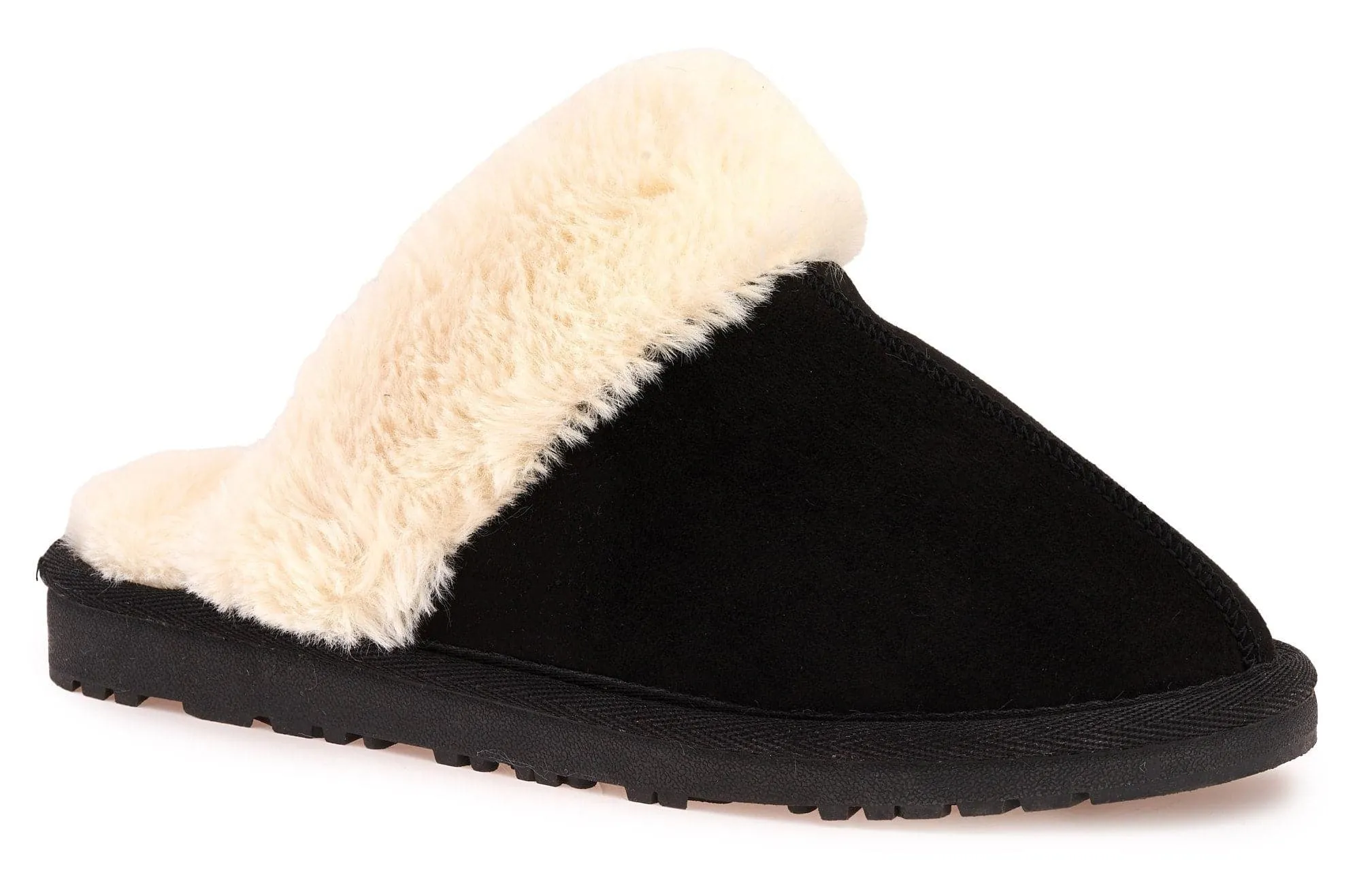 Sally Close Toe Fluffy Slipper in Black