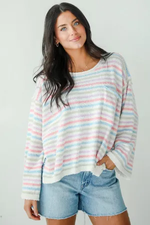 Sensationally Sweeter Ivory Striped Lightweight Knit Sweater