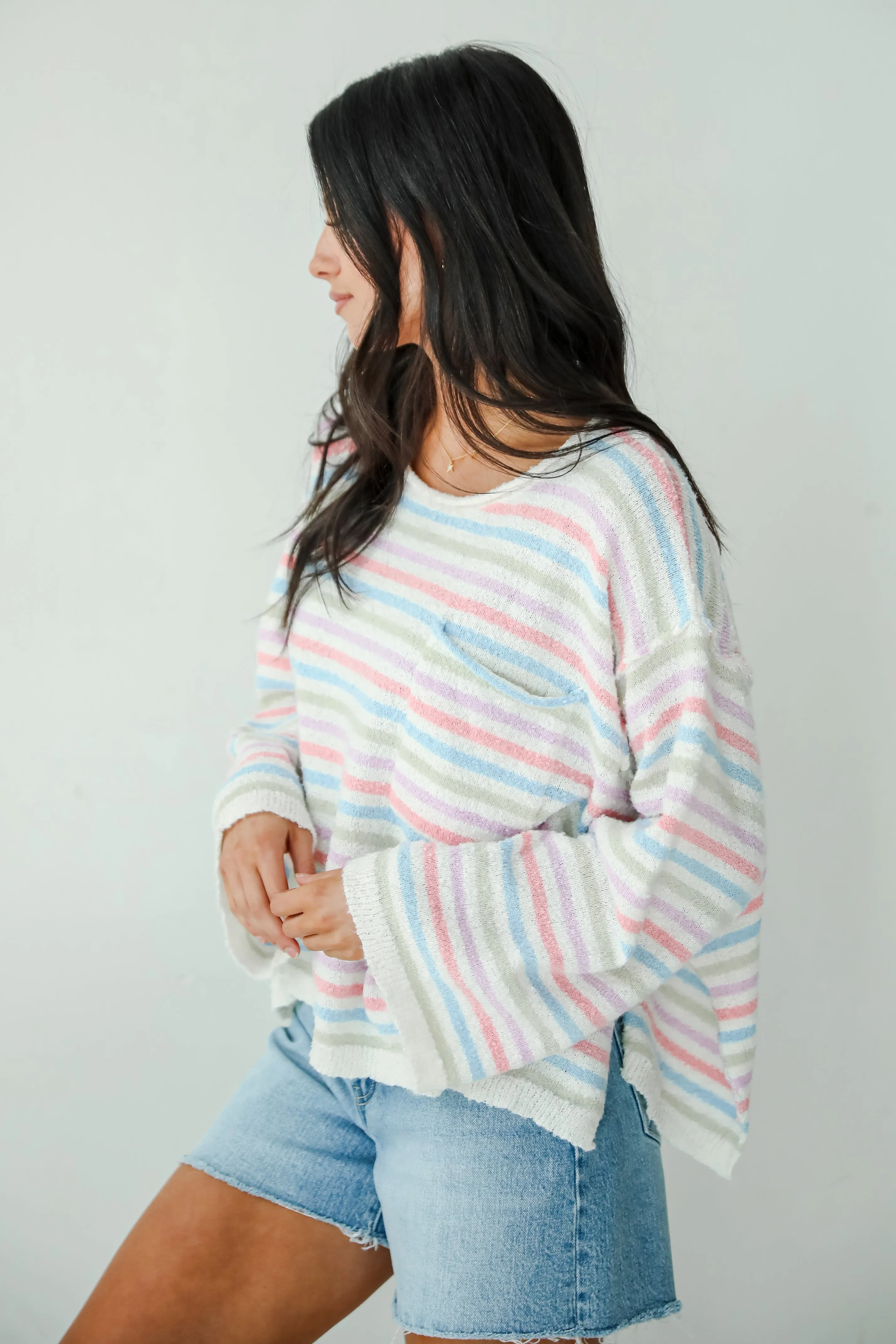 Sensationally Sweeter Ivory Striped Lightweight Knit Sweater