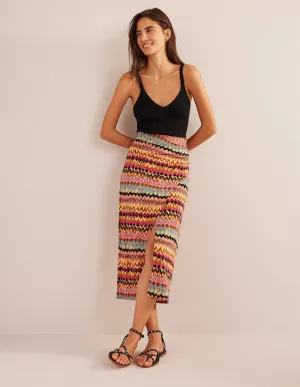 Side Split Jersey Midi Skirt-Multi, Textured Ikat