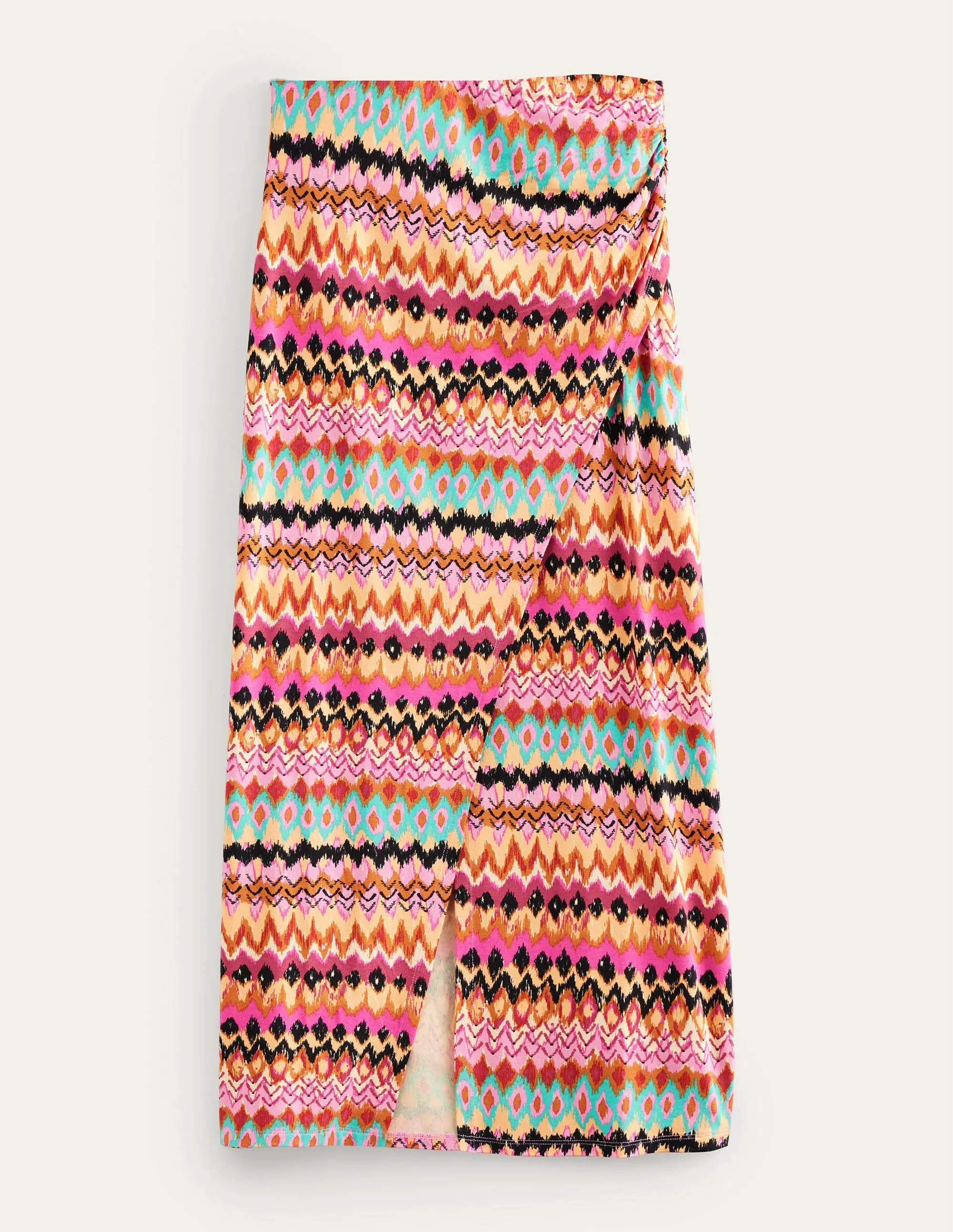 Side Split Jersey Midi Skirt-Multi, Textured Ikat