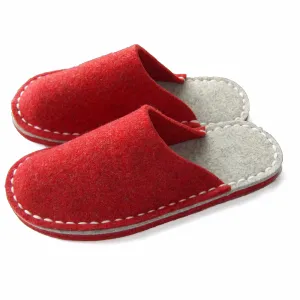 Simple Red Felt Slippers with Suede Soles