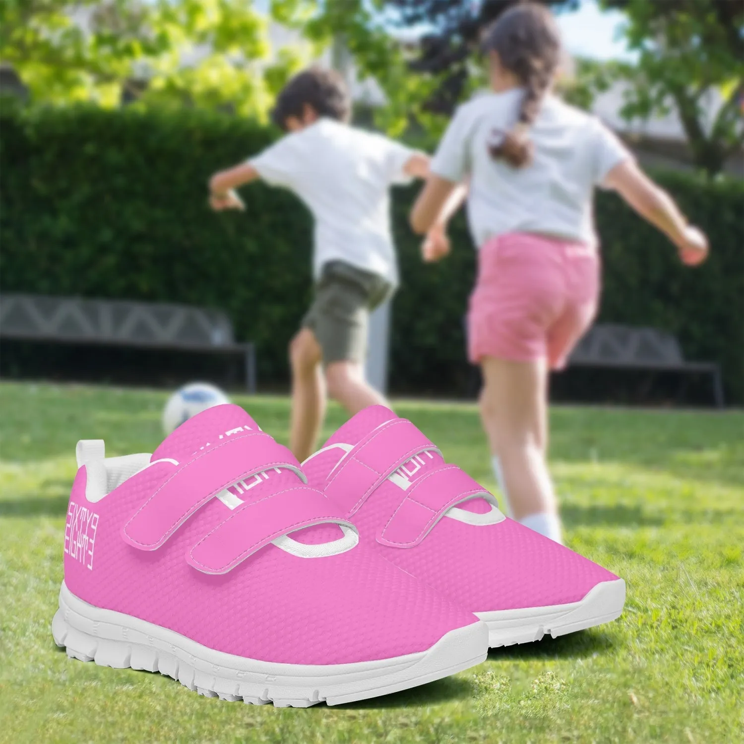 Sixty Eight 93 Logo White Pink Kids Lightweight Velcro Shoe