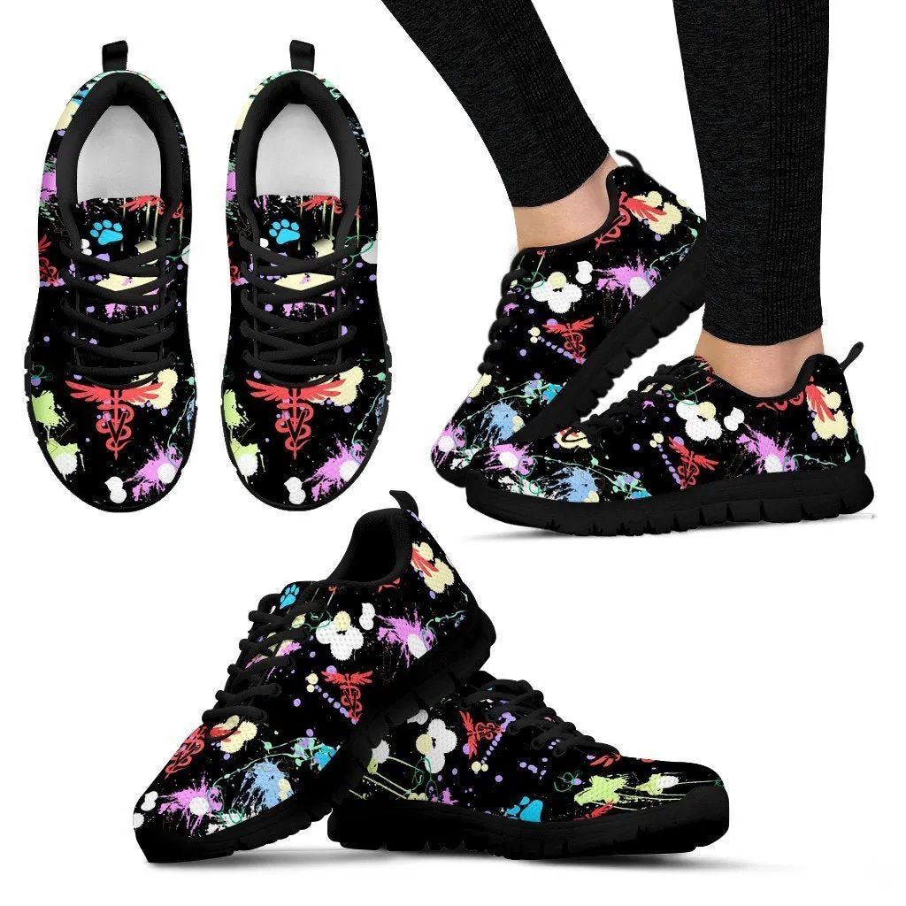 Veterinary Pattern Black Women's Sneakers