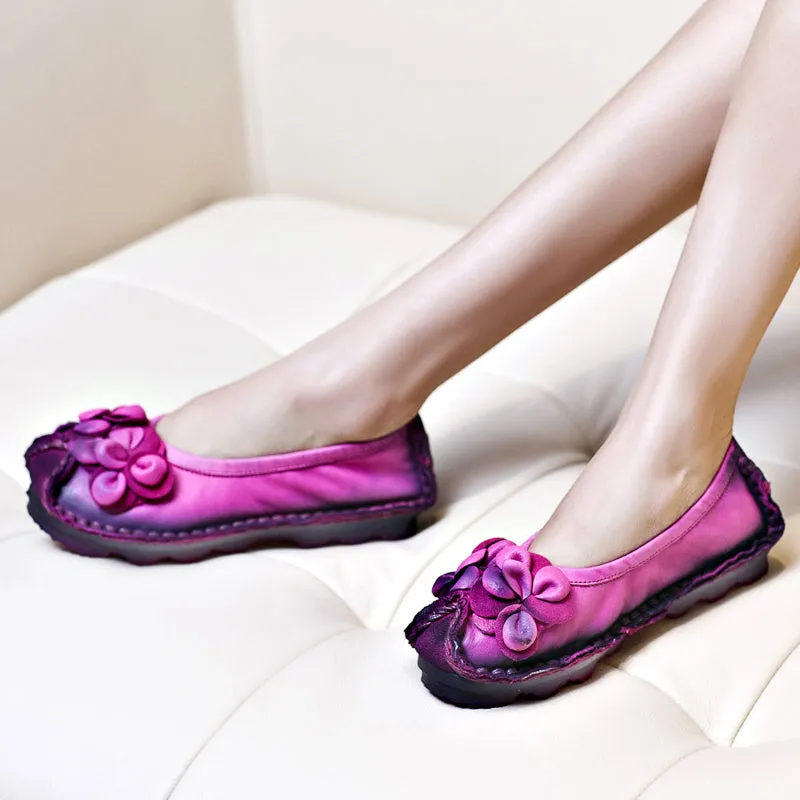 Women Retro Soft Leather Antislip Flats