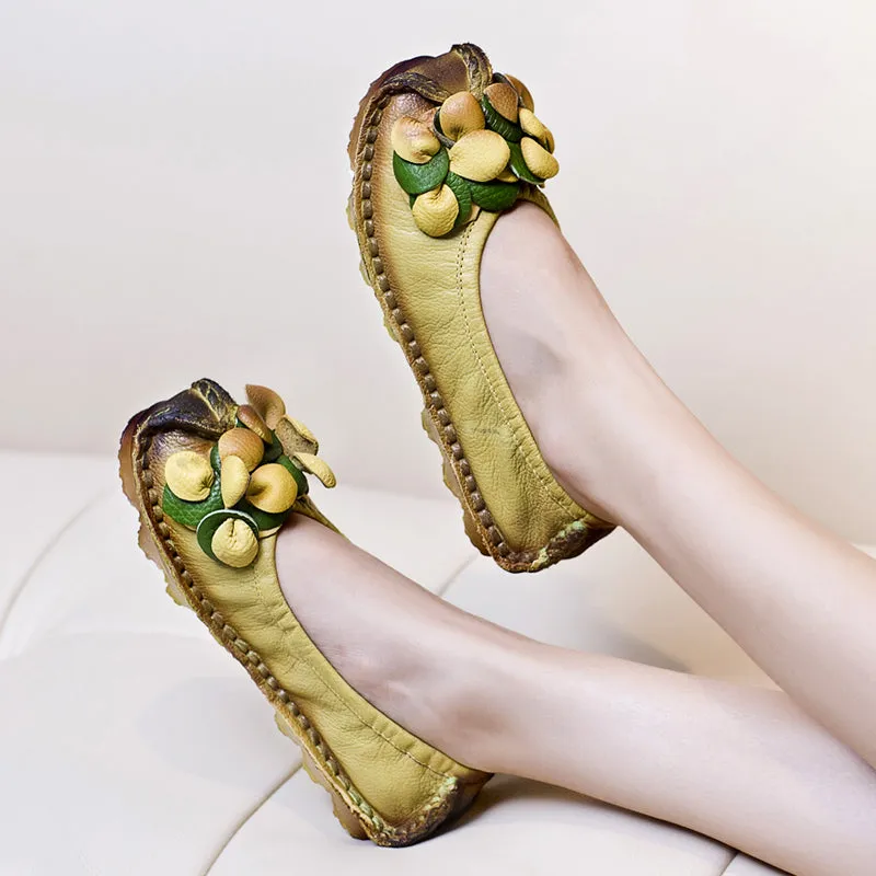 Women Retro Soft Leather Antislip Flats