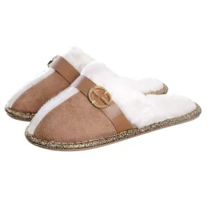 Womens Elle Slip On Mule Slippers With Faux Fur Lining