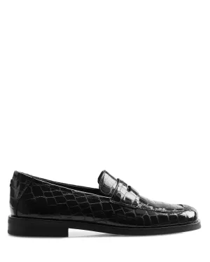 Woodcote Black Patent Croc Leather