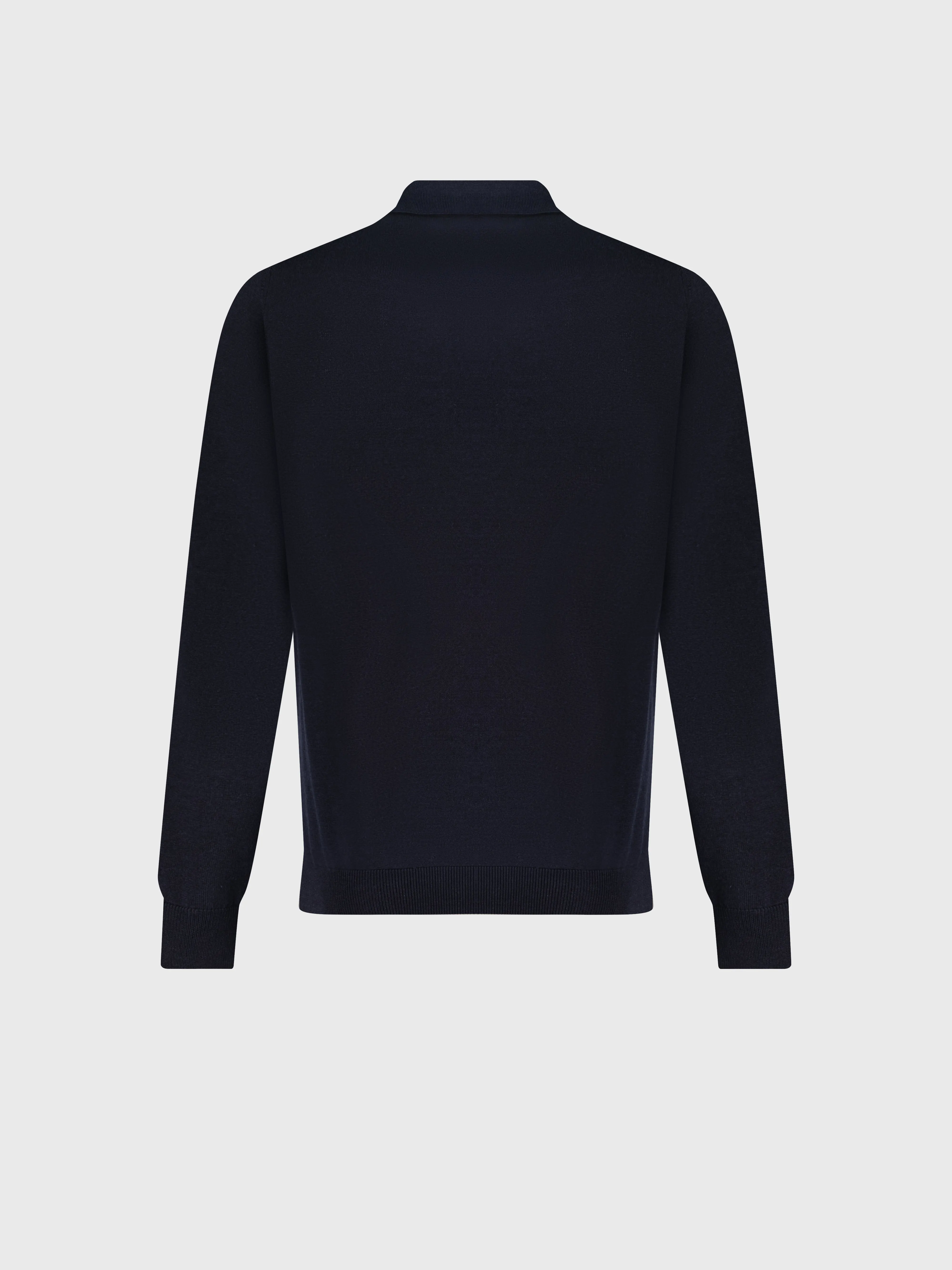 Zipped Polo with Crossed Stripes Jacquard Dark Navy