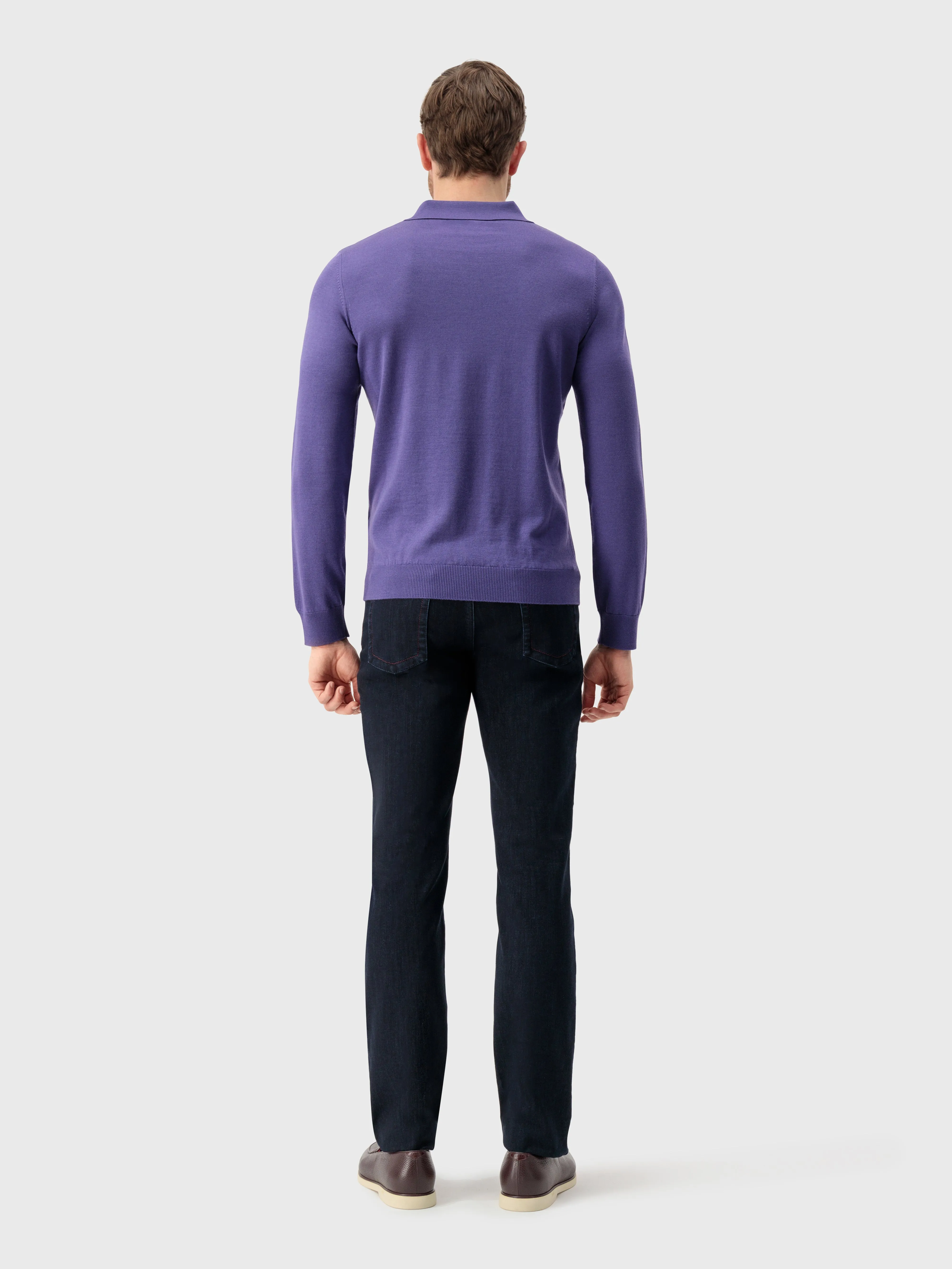 Zipped Polo with Crossed Stripes Jacquard Smoke Violet