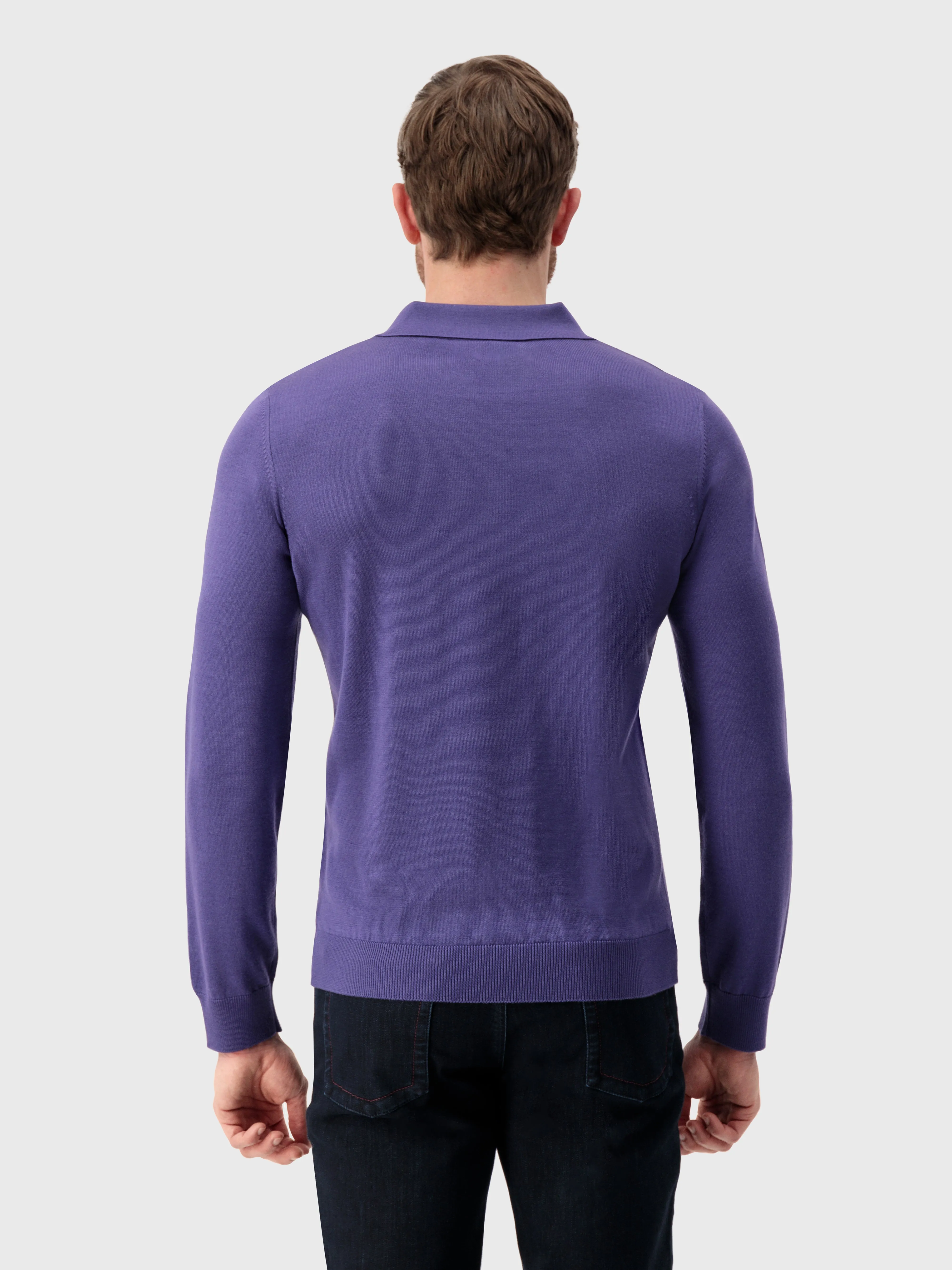 Zipped Polo with Crossed Stripes Jacquard Smoke Violet